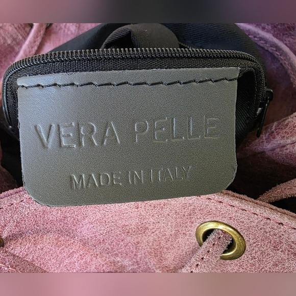 Vera Pelle Made In Italy Levi Strauss Jeans Boho Chic Bag With Pink Vegan Trim - Picture 10 of 11